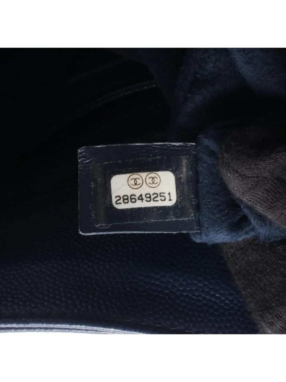 Chanel Shoulder Bag Deauville Navy Leather Logo Studs Drawstring